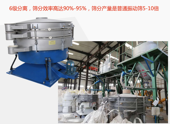搖擺篩采用6級分離，篩分效率高達90%-95%，篩分產(chǎn)量是普通振動篩5-10倍