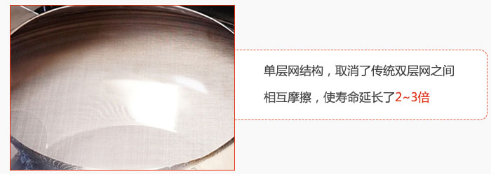 單層網(wǎng)結(jié)構(gòu)，取消了傳統(tǒng)雙層網(wǎng)之間相互摩擦，使壽命延長了2~3倍