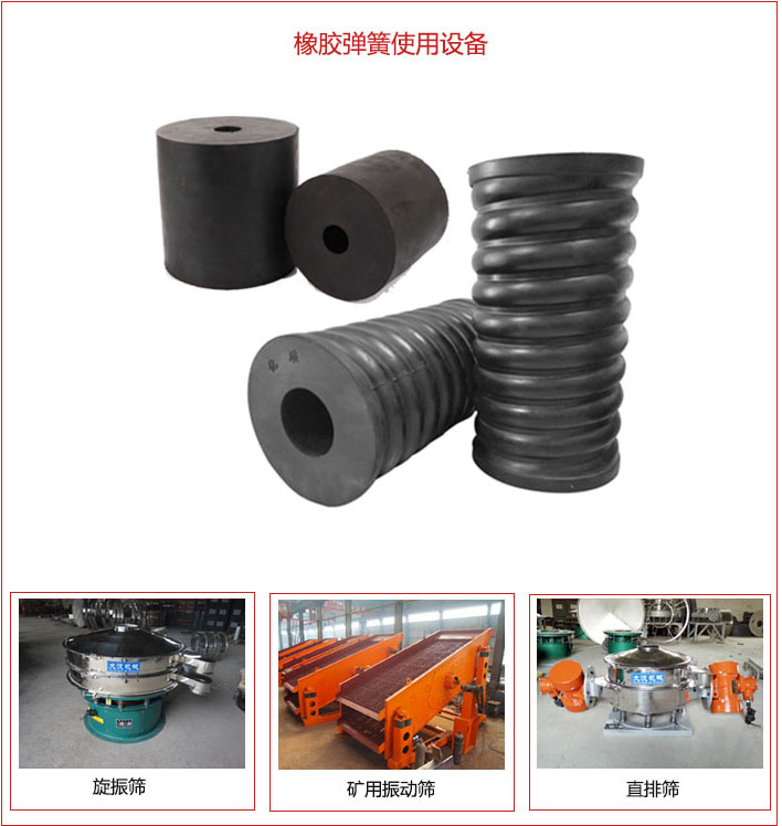 橡膠彈簧適用設(shè)備：旋振篩，礦用振動(dòng)篩，直排篩等
