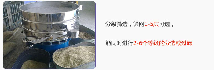 分級篩選，可篩1至5層篩網(wǎng)，能同時進(jìn)行2至6個等級的分選或過濾
