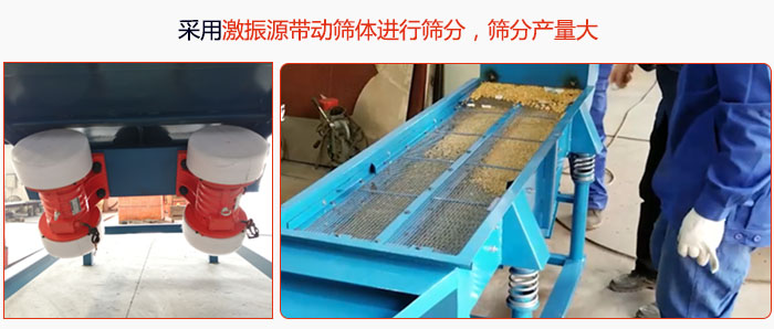采用激振源帶動篩體進(jìn)行篩分，篩分產(chǎn)量大。