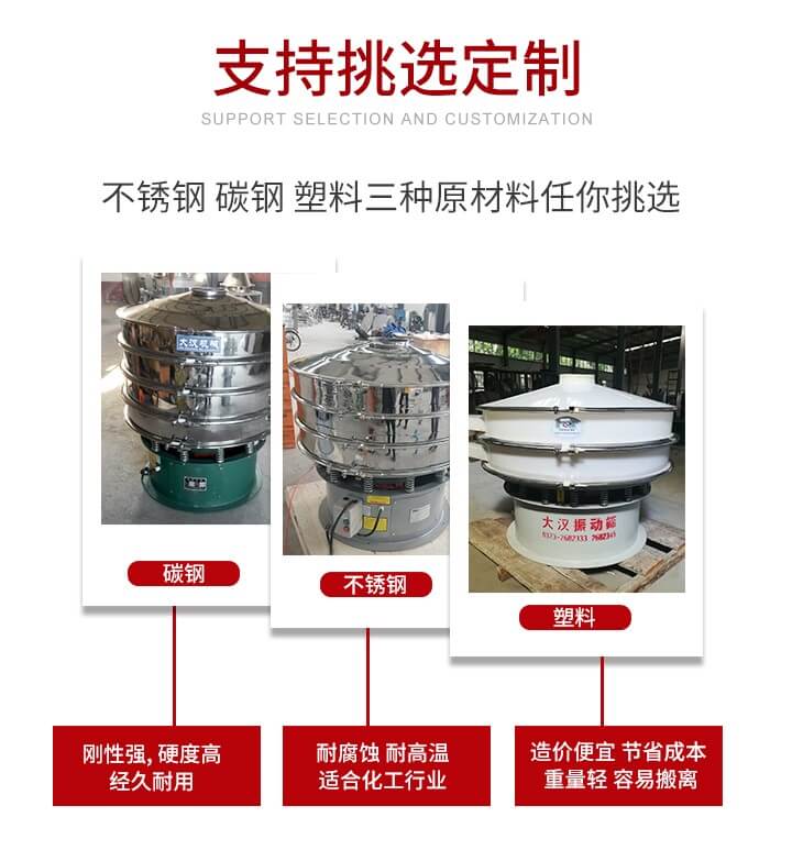 旋振篩可配置一到四層的篩網(wǎng)。旋振篩的篩分效率高，篩分精度高，篩分率高達(dá)96%。