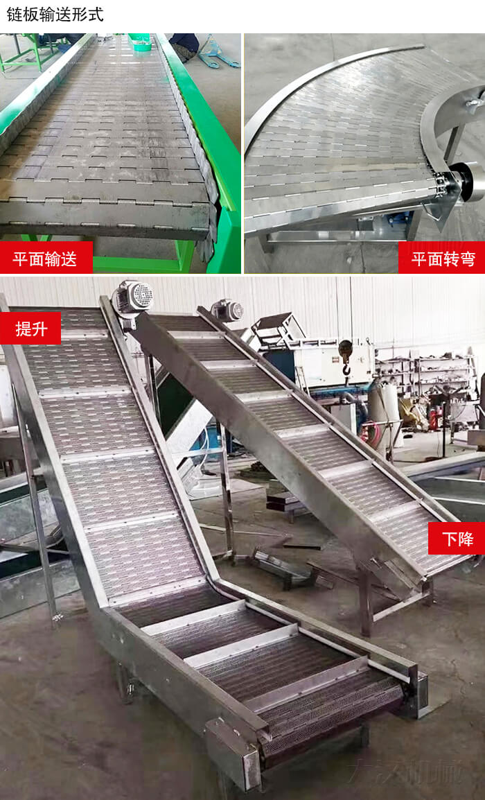 鏈板輸送機(jī)平面輸送，平面拐彎，提升等運(yùn)行現(xiàn)場(chǎng)圖片