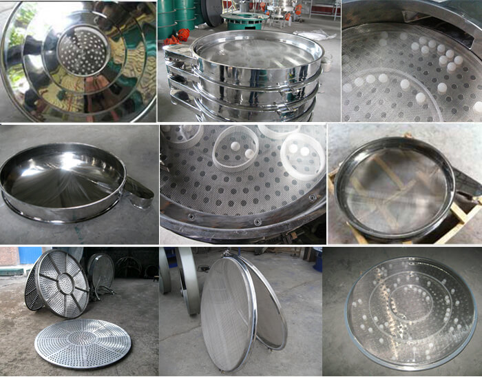 食品振動(dòng)篩細(xì)節(jié)展示：防塵蓋，篩框，網(wǎng)架，底框等。